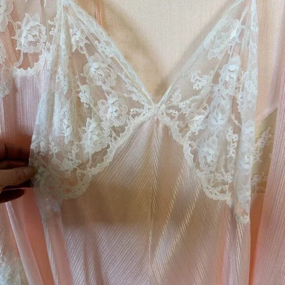 Vtg Miss Elaine Nylon Lace Nightgown & Robe Set Womens Neglige Union Made M